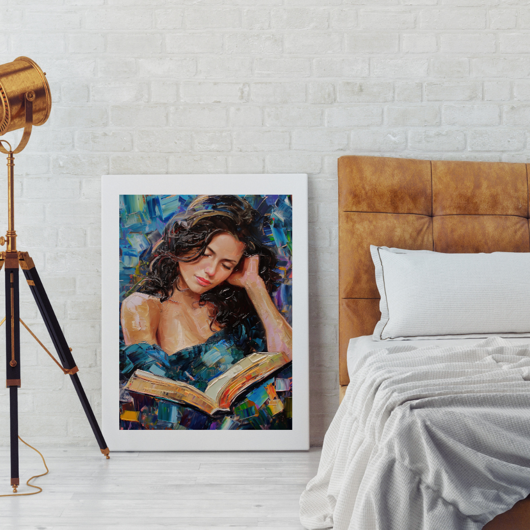 Quiet Moments: Beautiful Girl Reading Book Abstract Canvas Print
