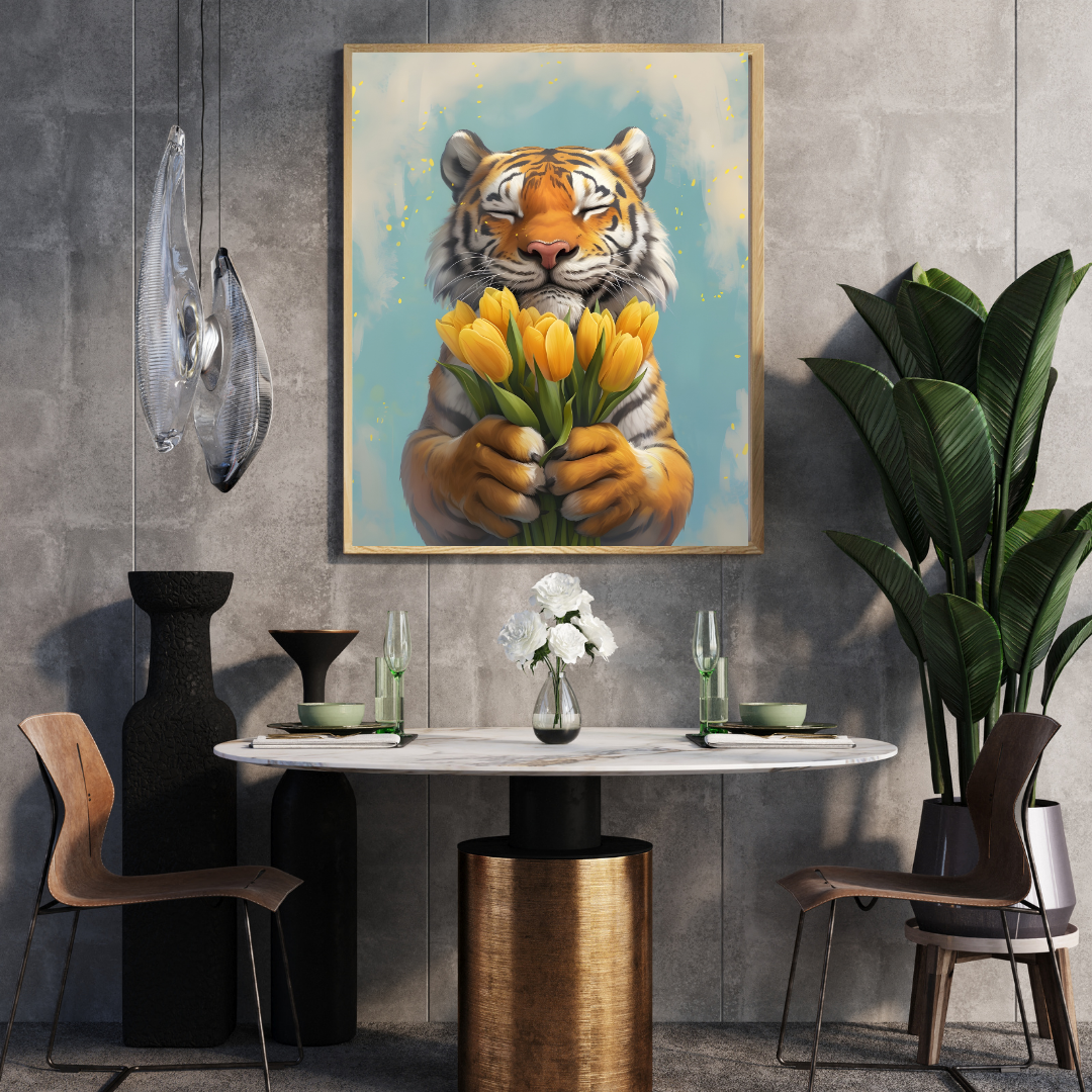 Gentle Giant – Tiger with Tulips Wall Art
