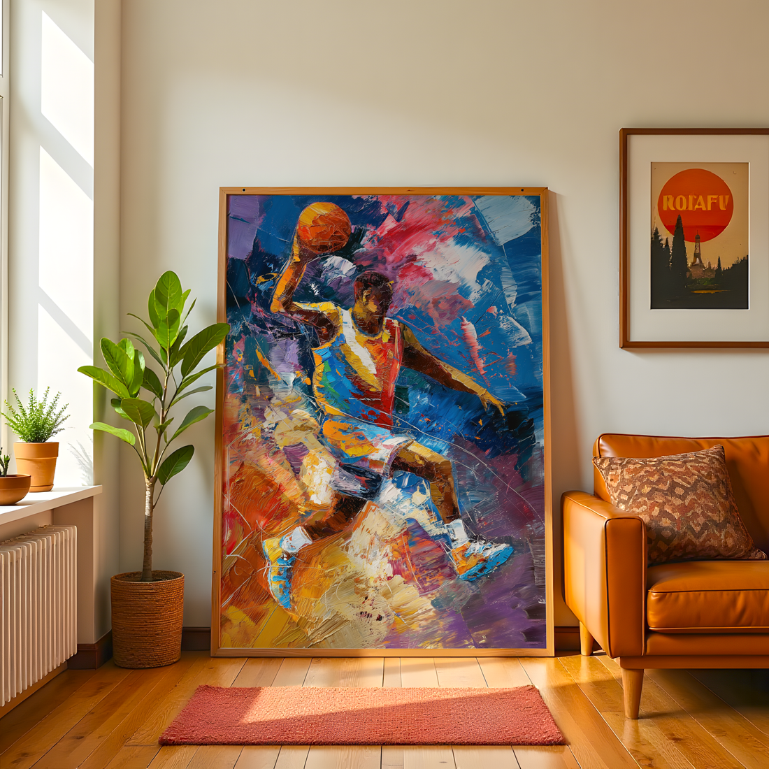 Skybound Shot: Abstract Basketball Player Canvas Wall Art