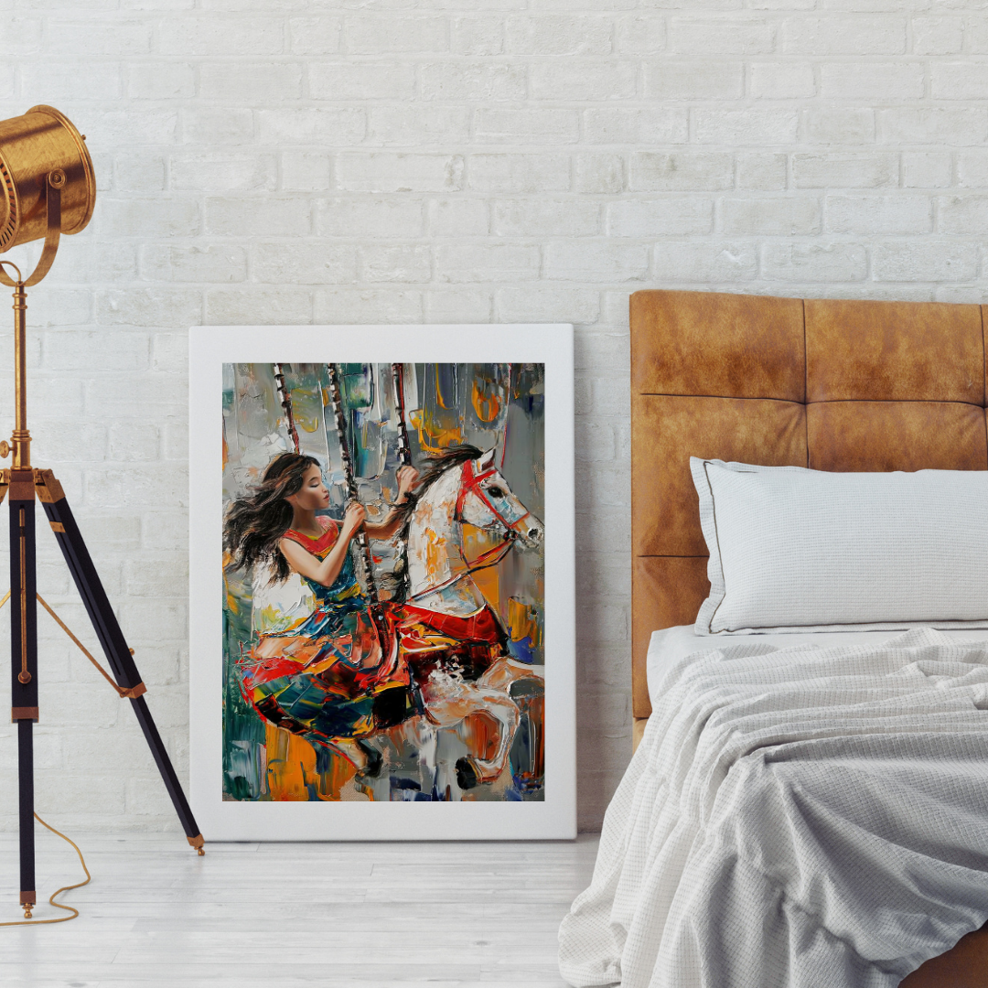 Whimsical Fair: Girl and Horse Abstract Canvas Wall Art