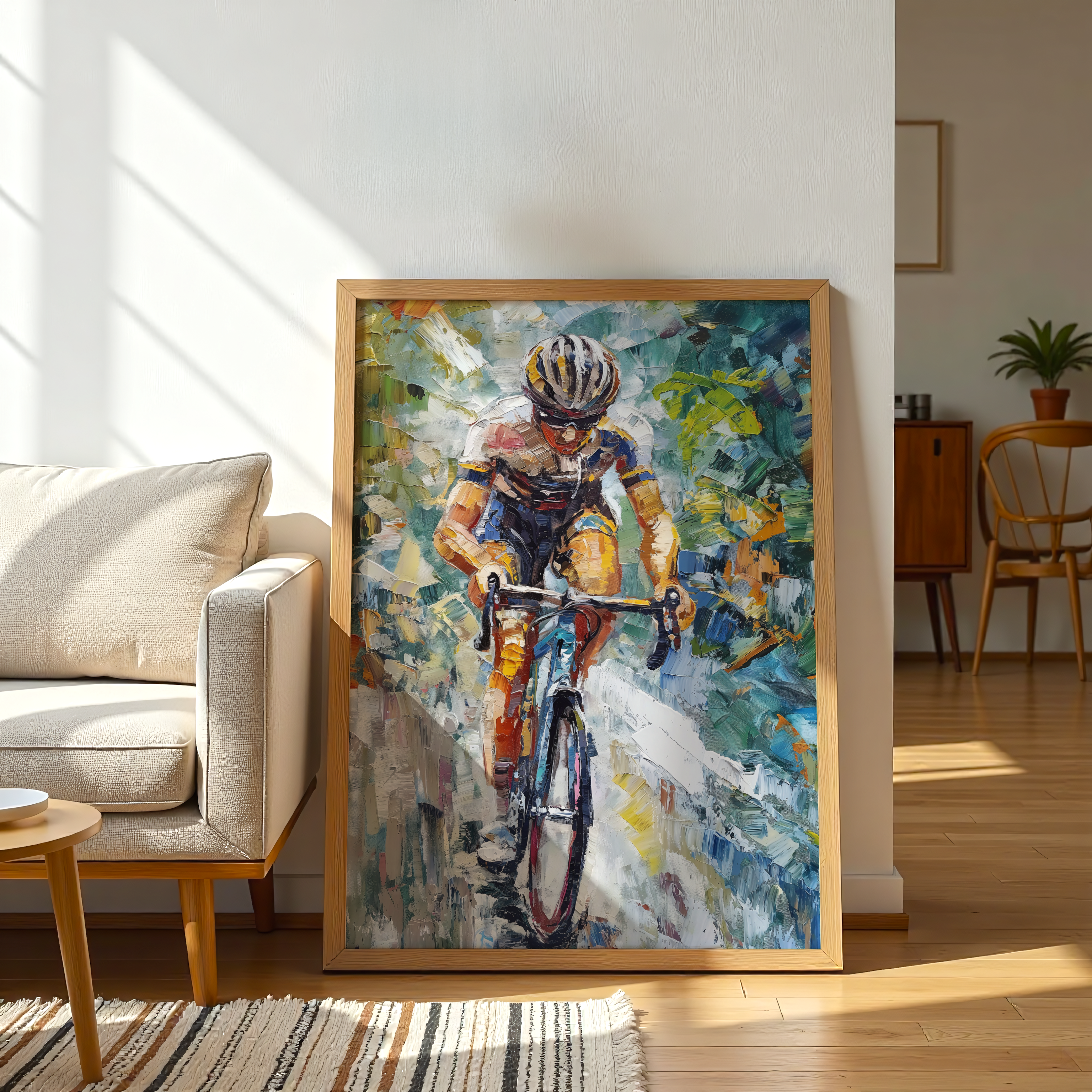 Abstract Cycling Wall Art – Man on Bicycle Canvas Print for Home or Gym Decor