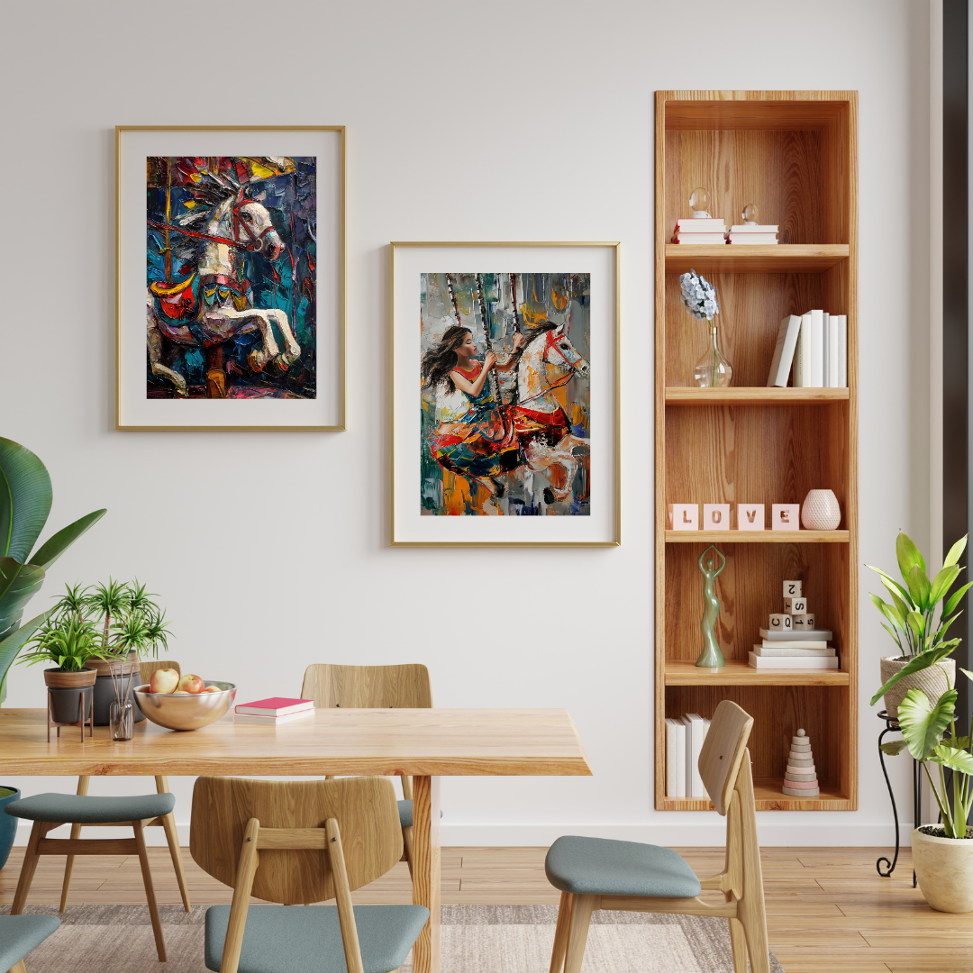 Whimsical Fair: Girl and Horse Abstract Canvas Wall Art