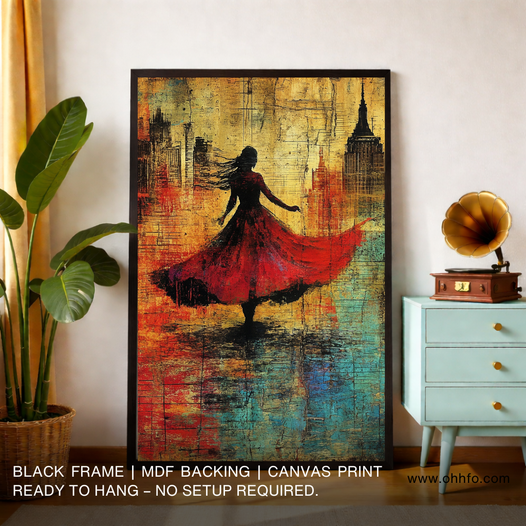 Midnight in Motion – Abstract City Woman Canvas Wall Art