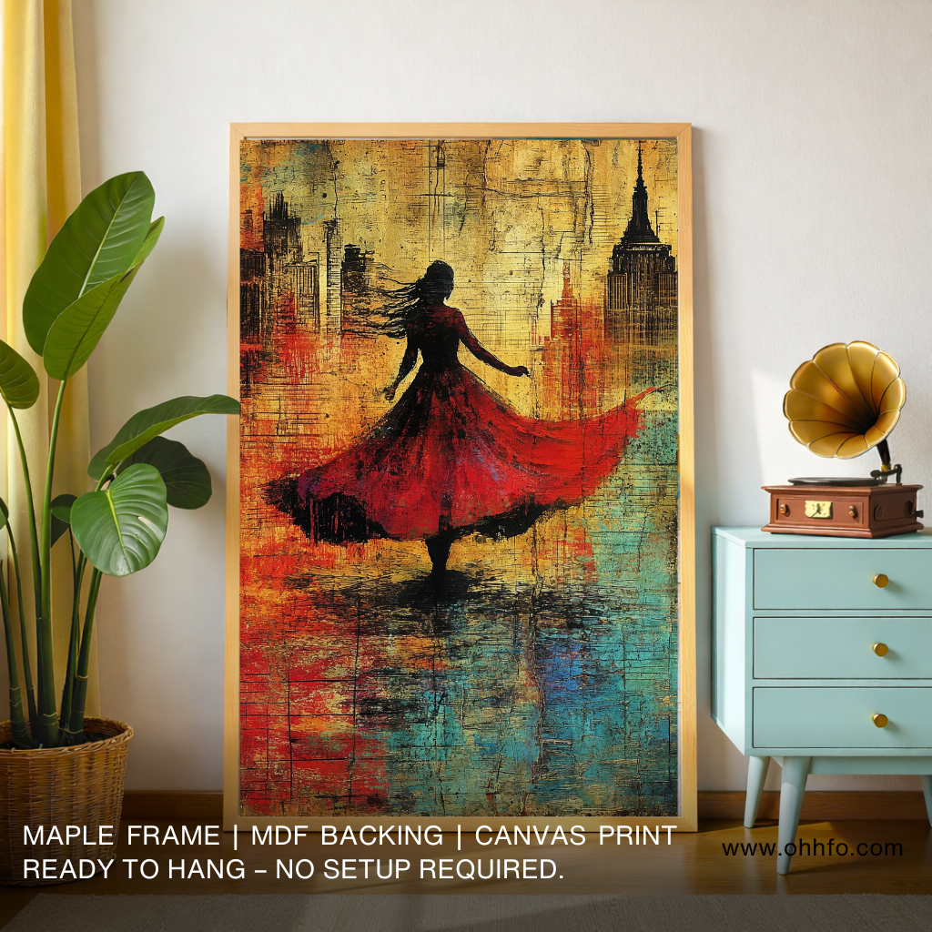 Midnight in Motion – Abstract City Woman Canvas Wall Art
