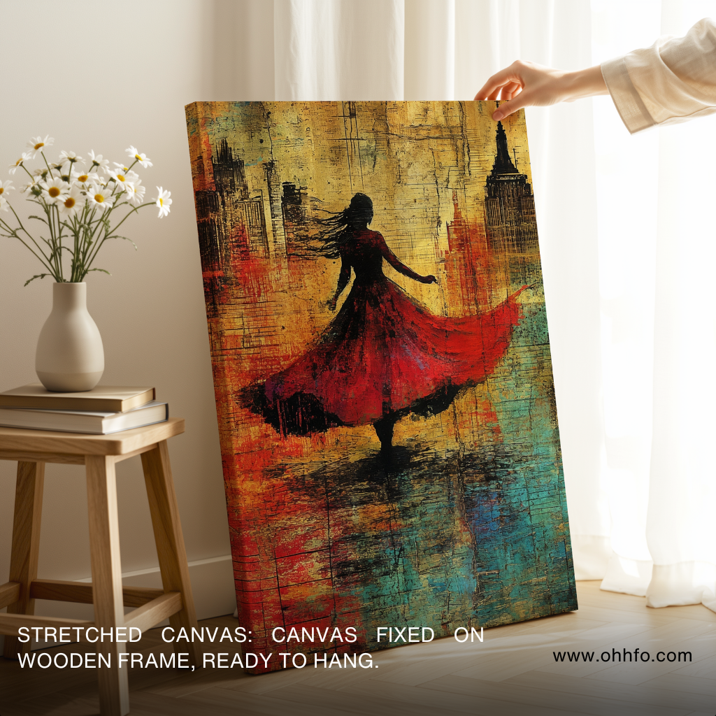 Midnight in Motion – Abstract City Woman Canvas Wall Art