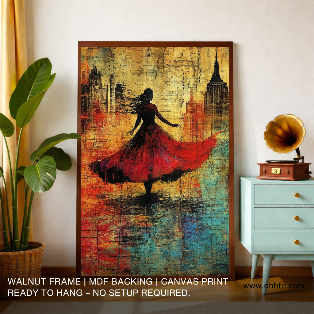 Midnight in Motion – Abstract City Woman Canvas Wall Art