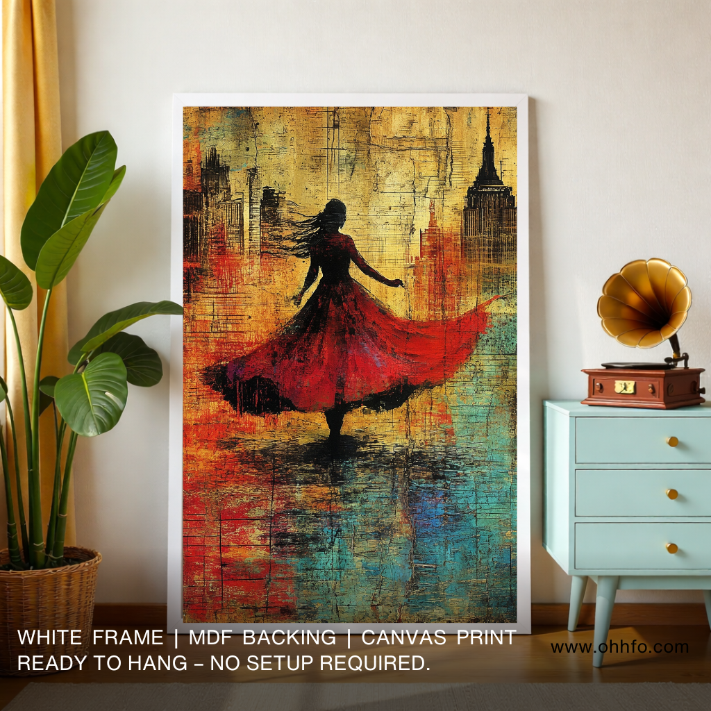 Midnight in Motion – Abstract City Woman Canvas Wall Art
