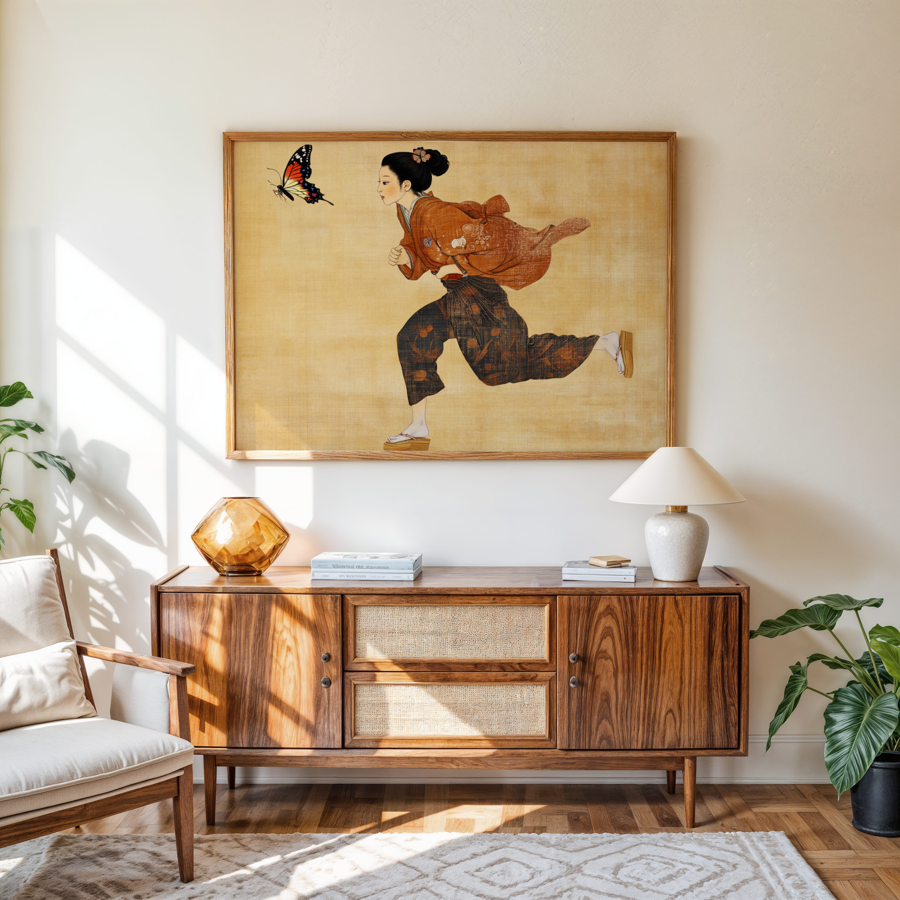 Chasing Grace – Japanese Woman with Butterfly Wall Art