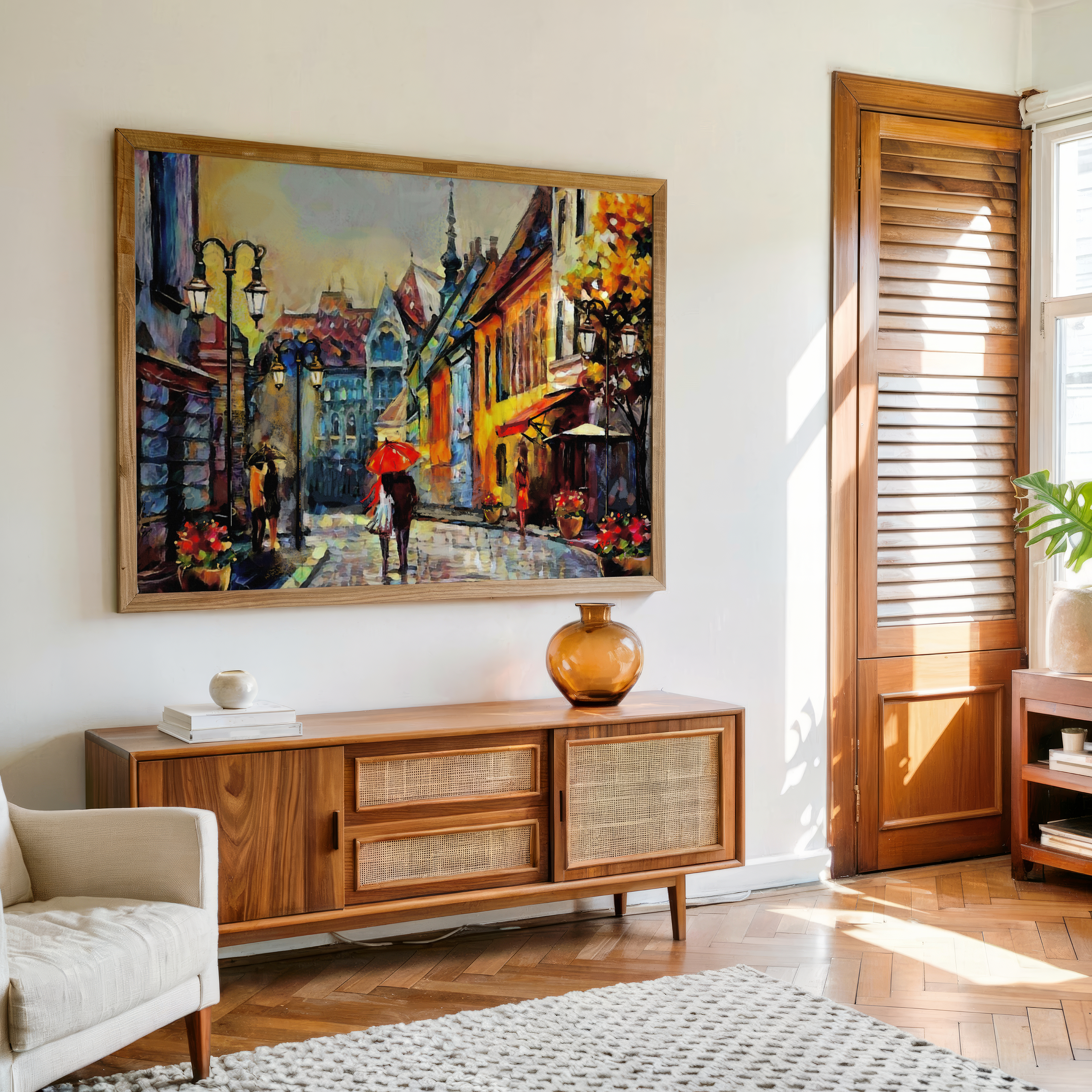 Romantic Stroll – Abstract City Street Canvas Wall Art