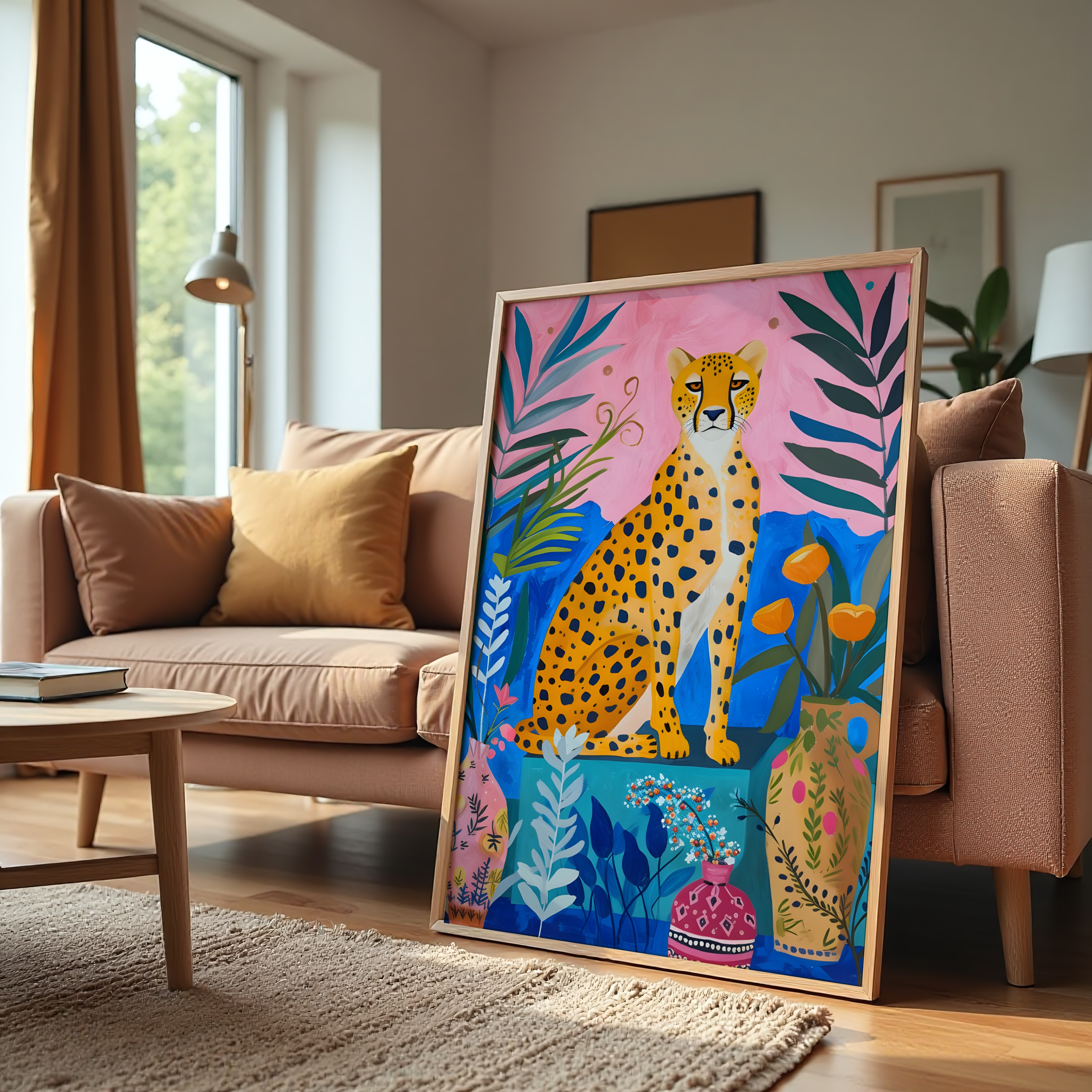 Regal Cheetah in Bloom – Jungle Boho Wall Art