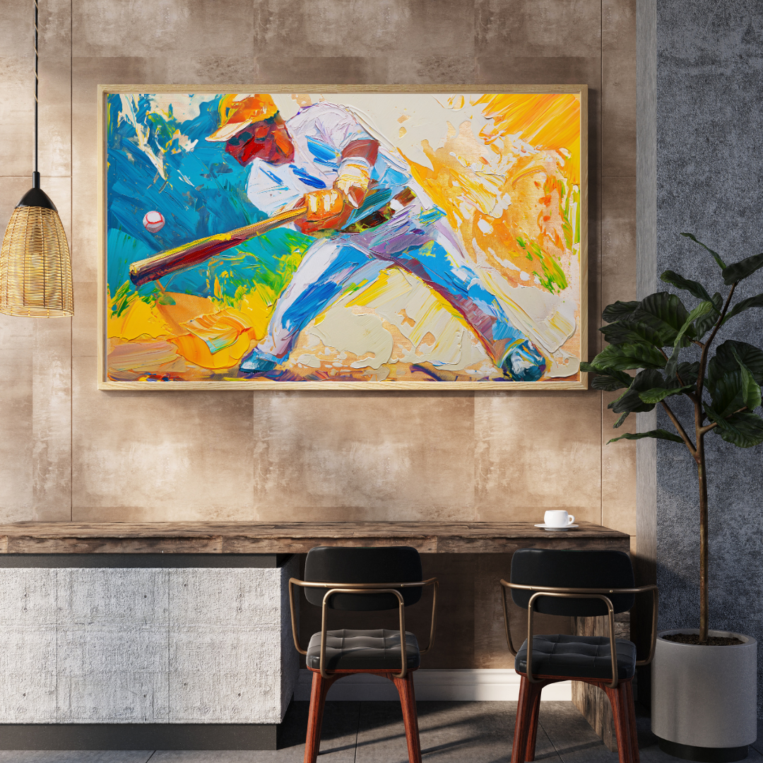 Abstract painting of a baseball player in action, expressive wall art