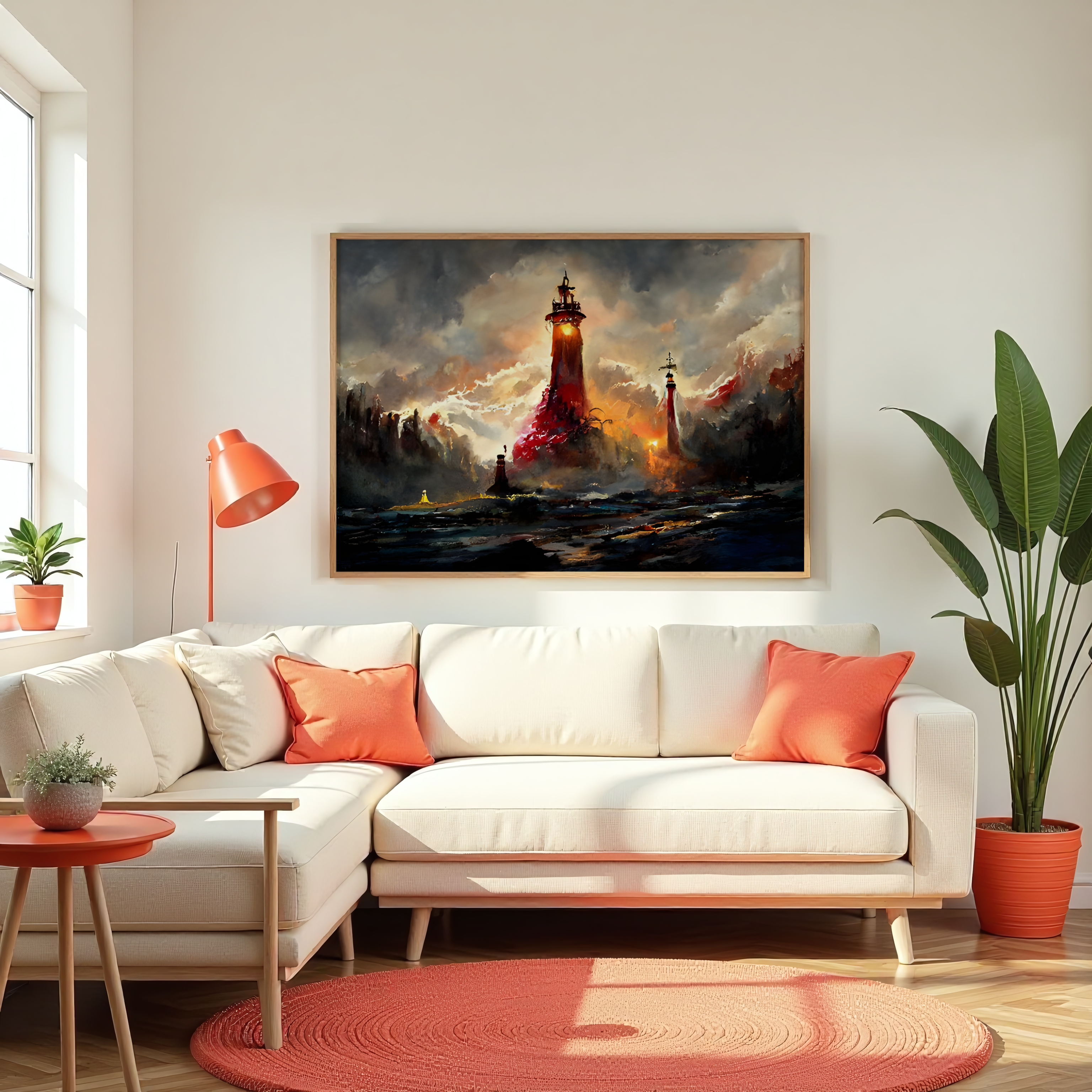 Abstract Lighthouse Watercolor Painting for Living Room or Office
