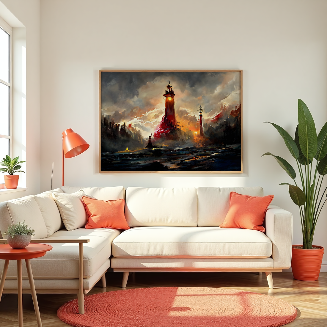 Abstract Lighthouse Watercolor Painting for Living Room or Office