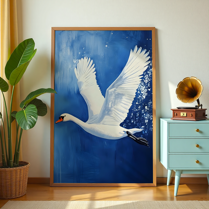 Modern abstract swan bird painting for living room wall decor