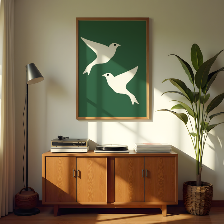 Abstract white birds modern wall art canvas print in simple clean minimalist style
