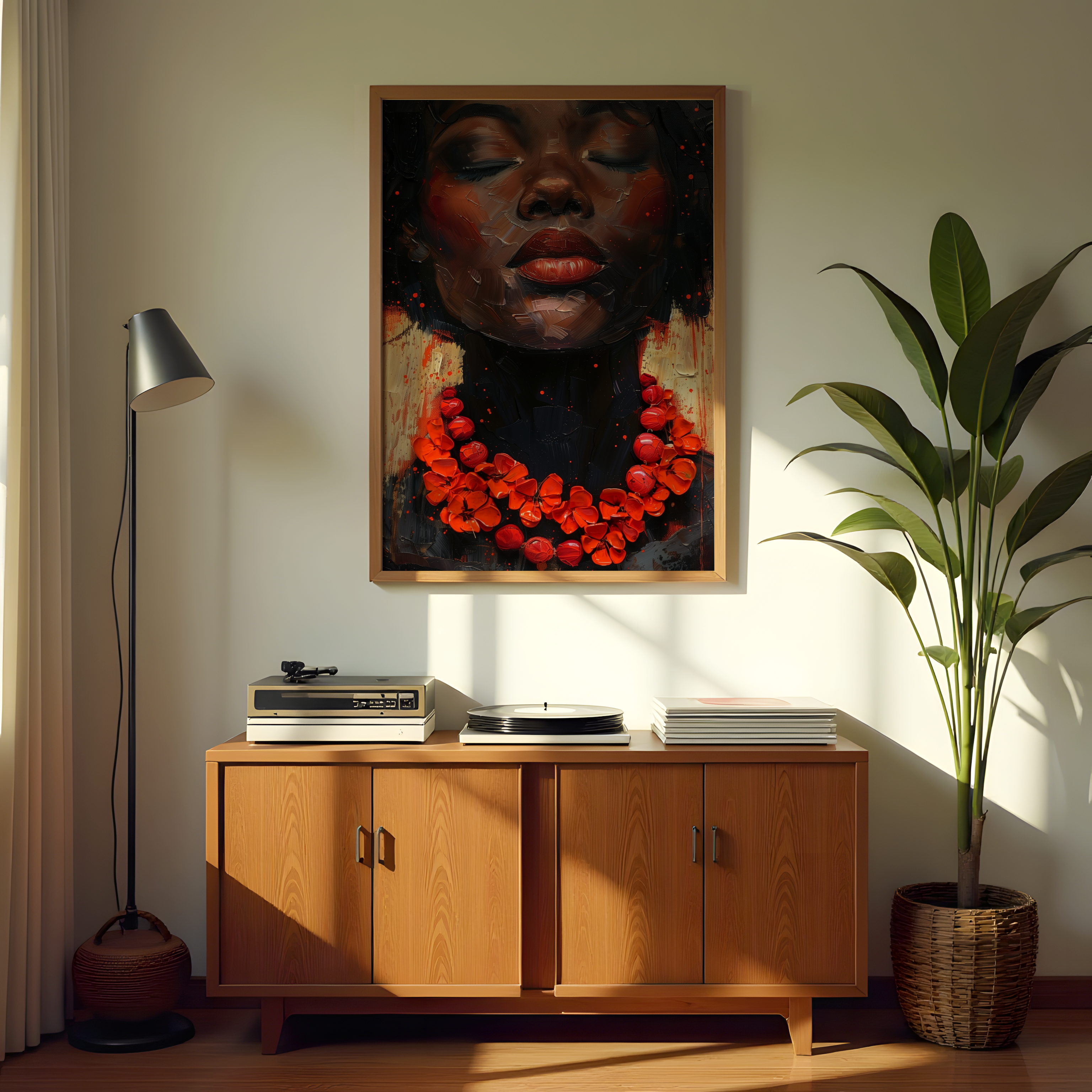 Cultural Afro woman painting in bold brushstrokes