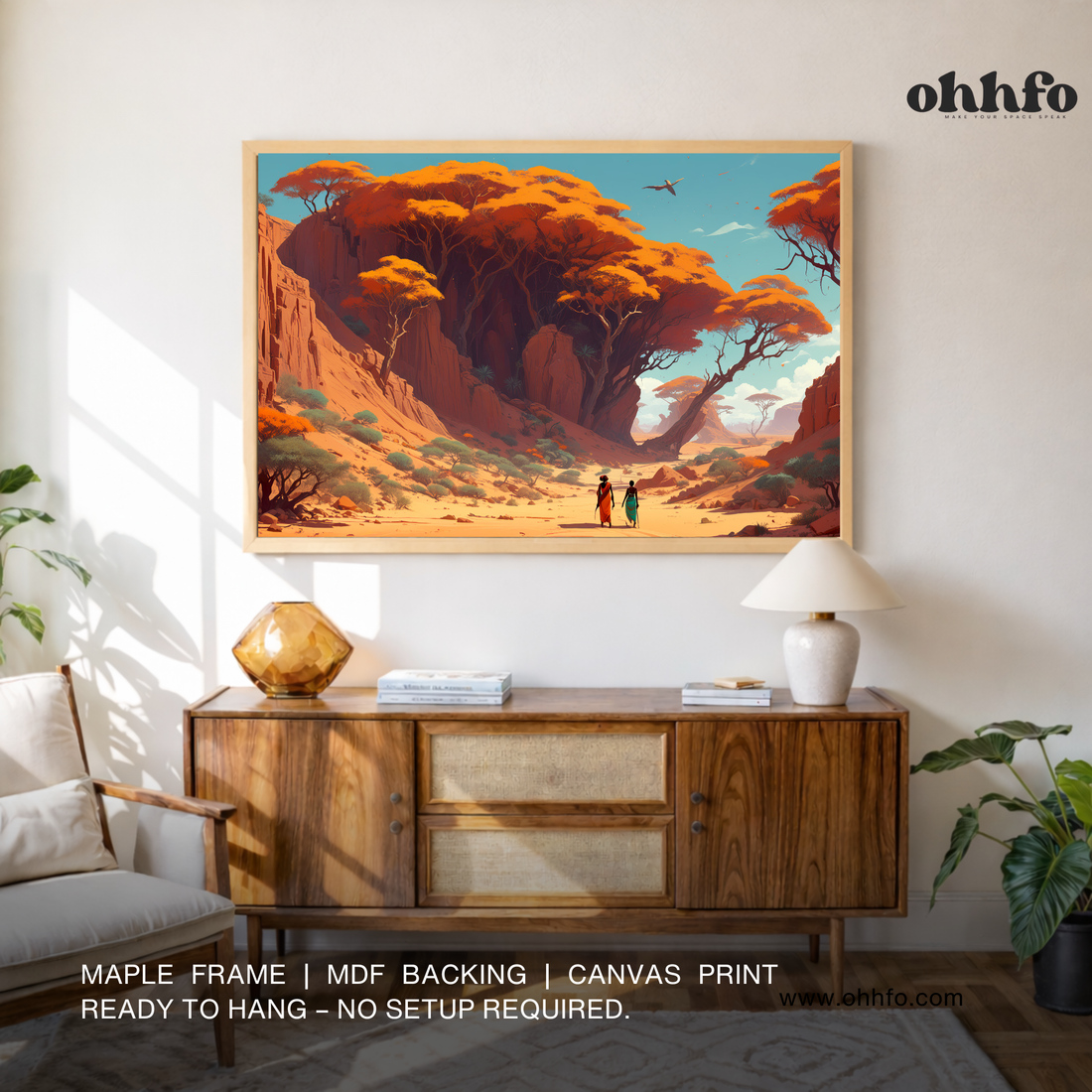African Desert Village Canvas Wall Art – Sunset Landscape Painting