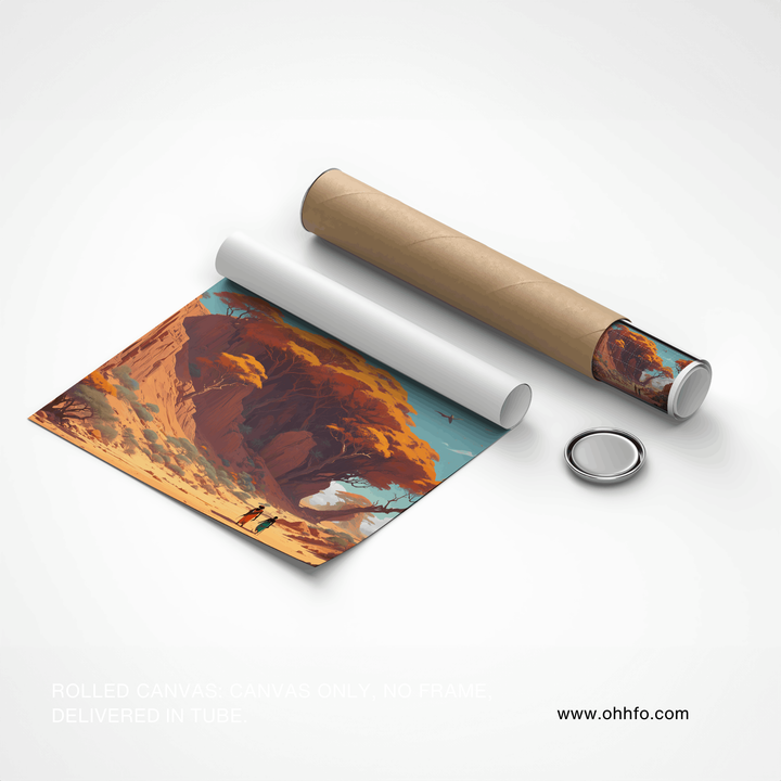 African Desert Village Canvas Wall Art – Sunset Landscape Painting