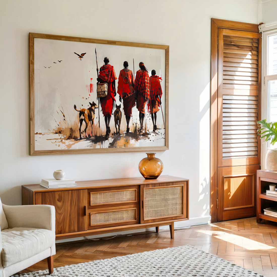 African tribal warriors walking together cultural canvas wall art