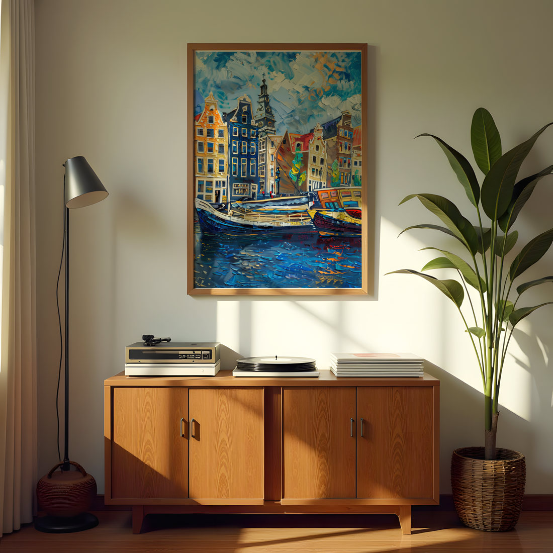 Amsterdam houseboats cityscape canvas print for living room decor