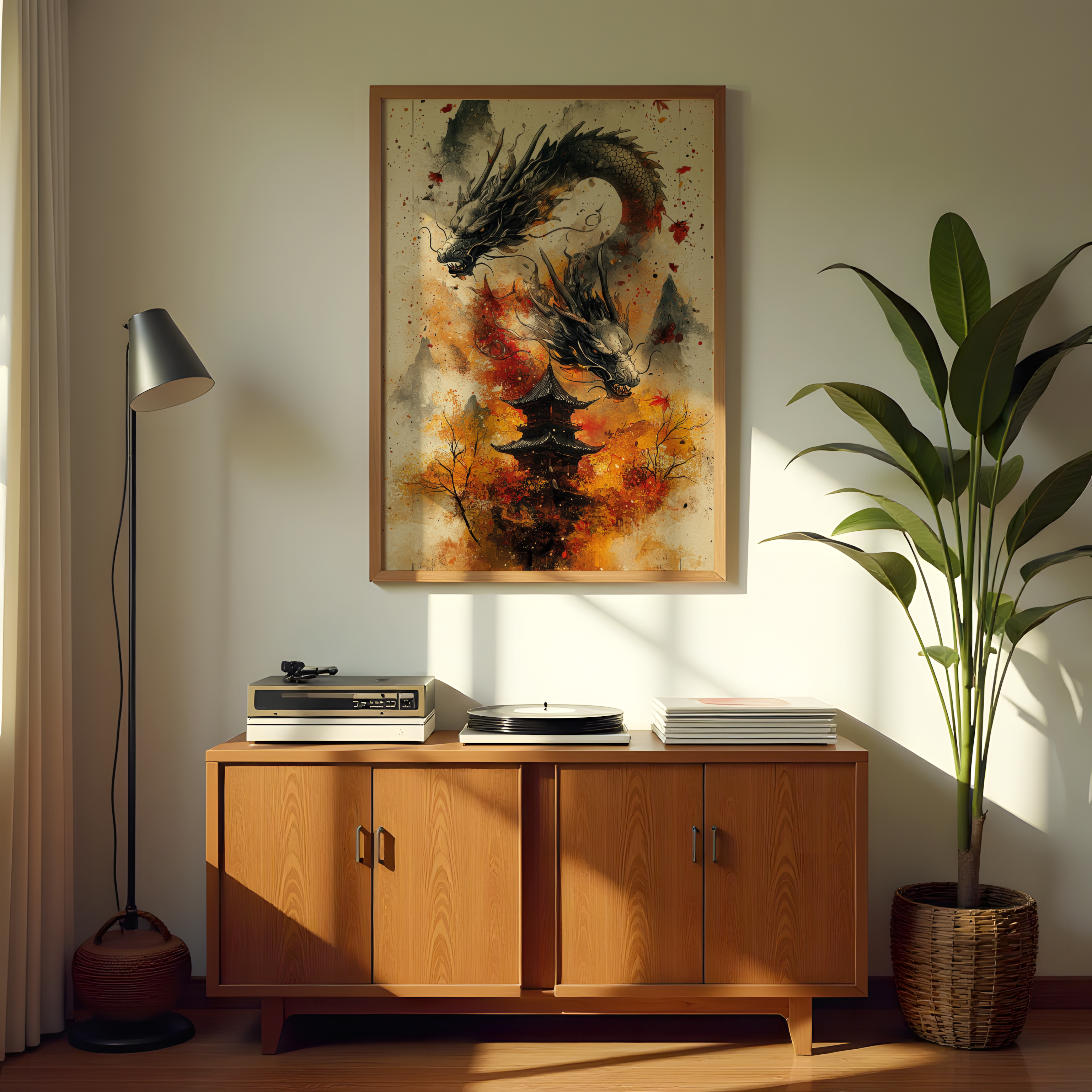 Asian mythological dragon wall painting for home décor
