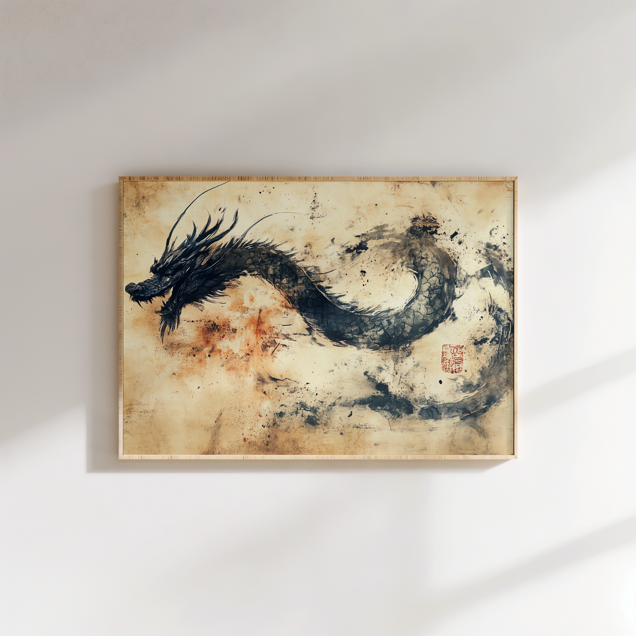 Asian mythology dragon ink painting for living room décor