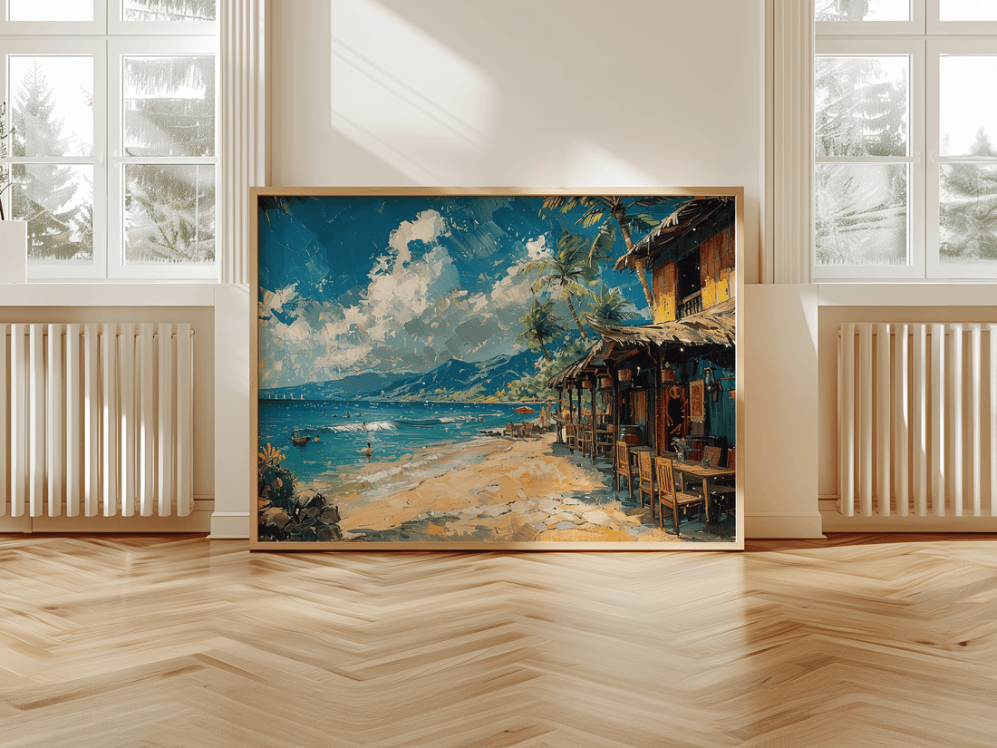 Coastal Beach Café Landscape Canvas Wall Art