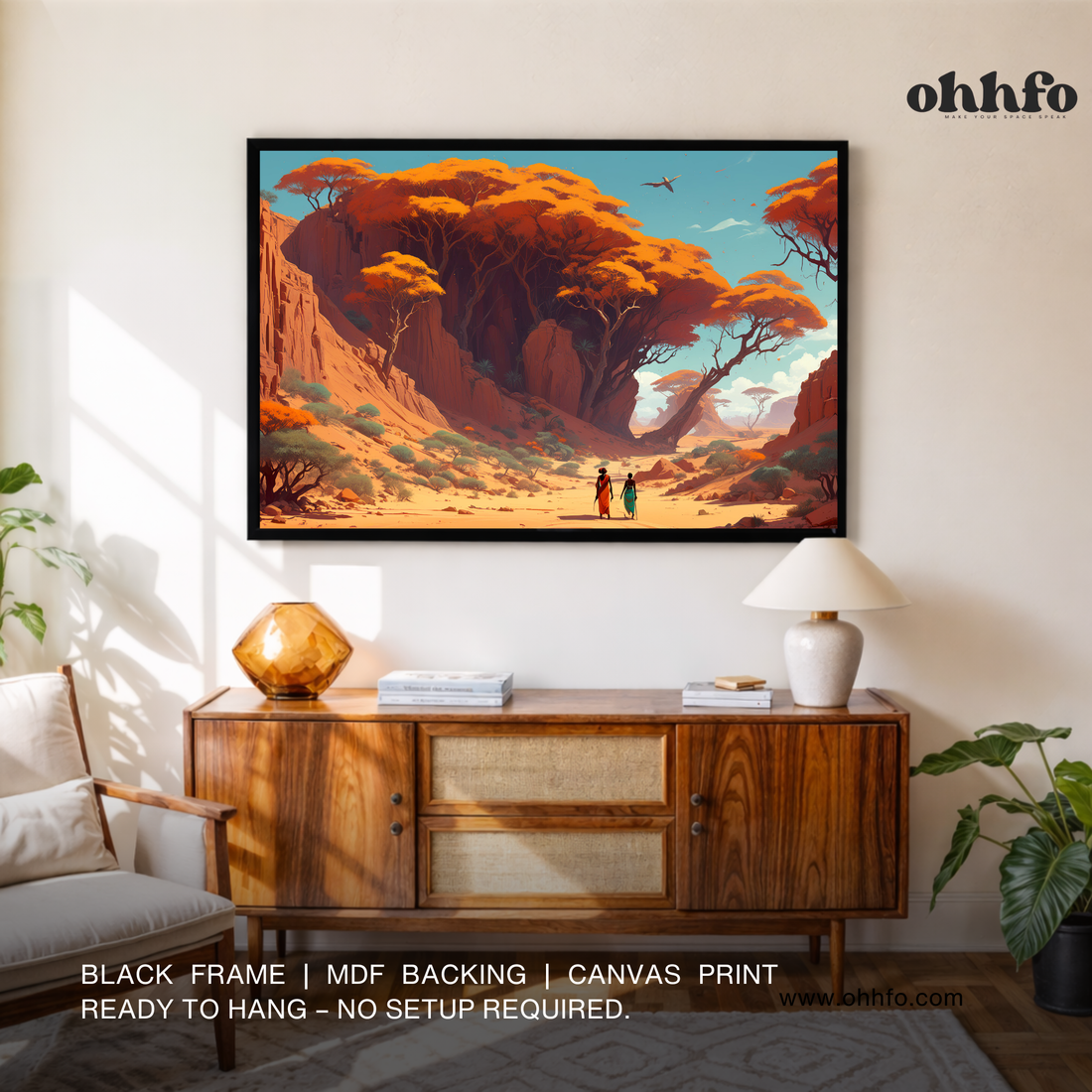 African Desert Village Canvas Wall Art – Sunset Landscape Painting