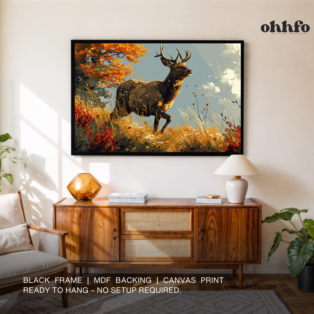 Autumn Deer Wall Art – Majestic Wildlife Canvas Painting
