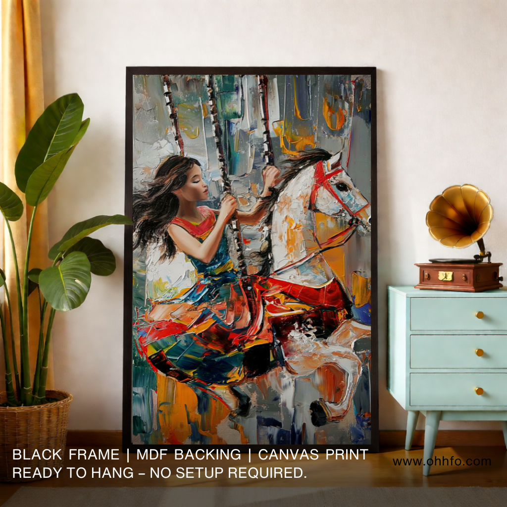 Whimsical Fair: Girl and Horse Abstract Canvas Wall Art