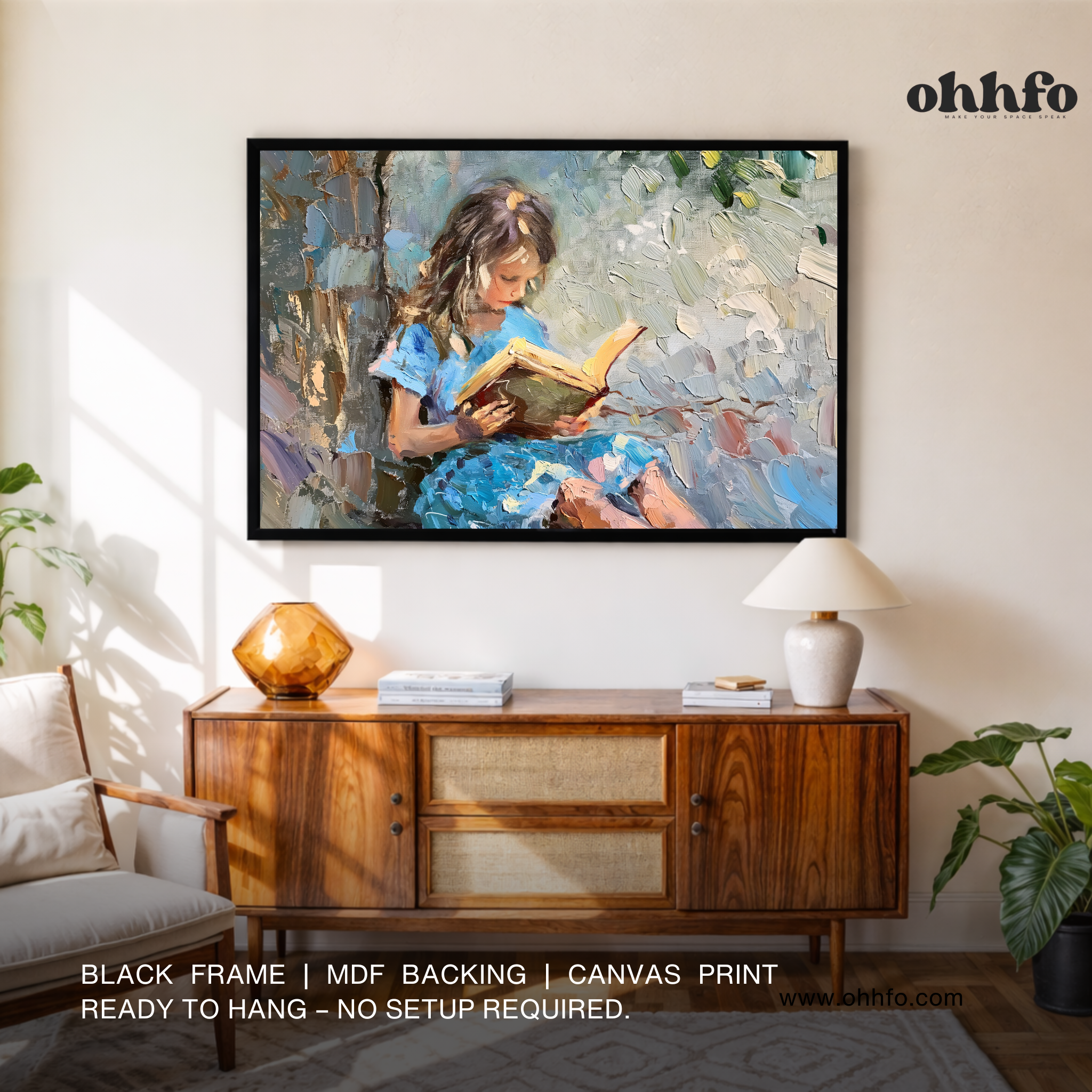 Girl Reading Canvas Wall Art – Impressionist Painting Print