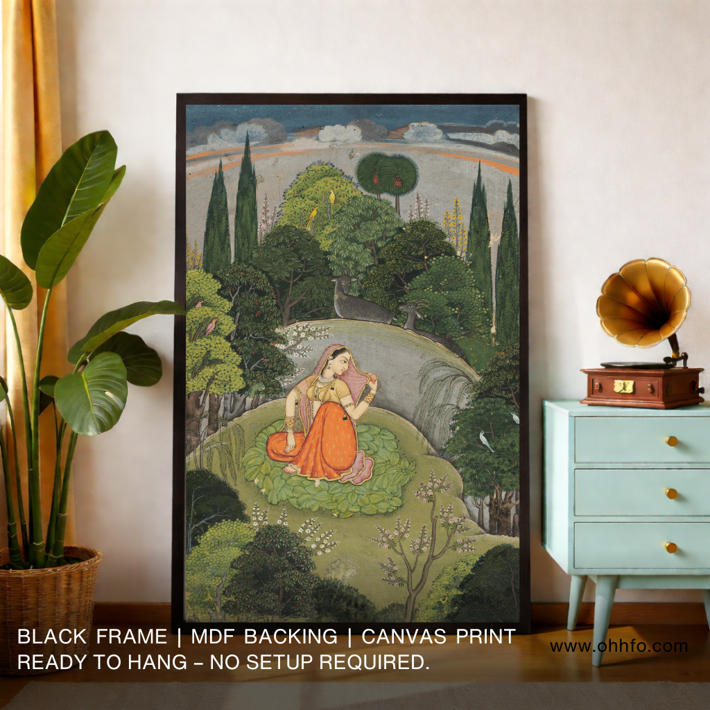 Indian Miniature Garden Lady Canvas Wall Art