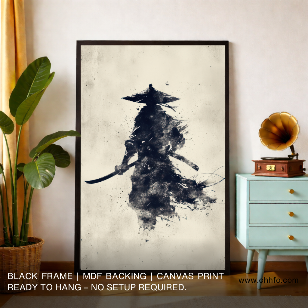Zen Samurai Ink Warrior – Minimalist Japanese Wall Art Canvas
