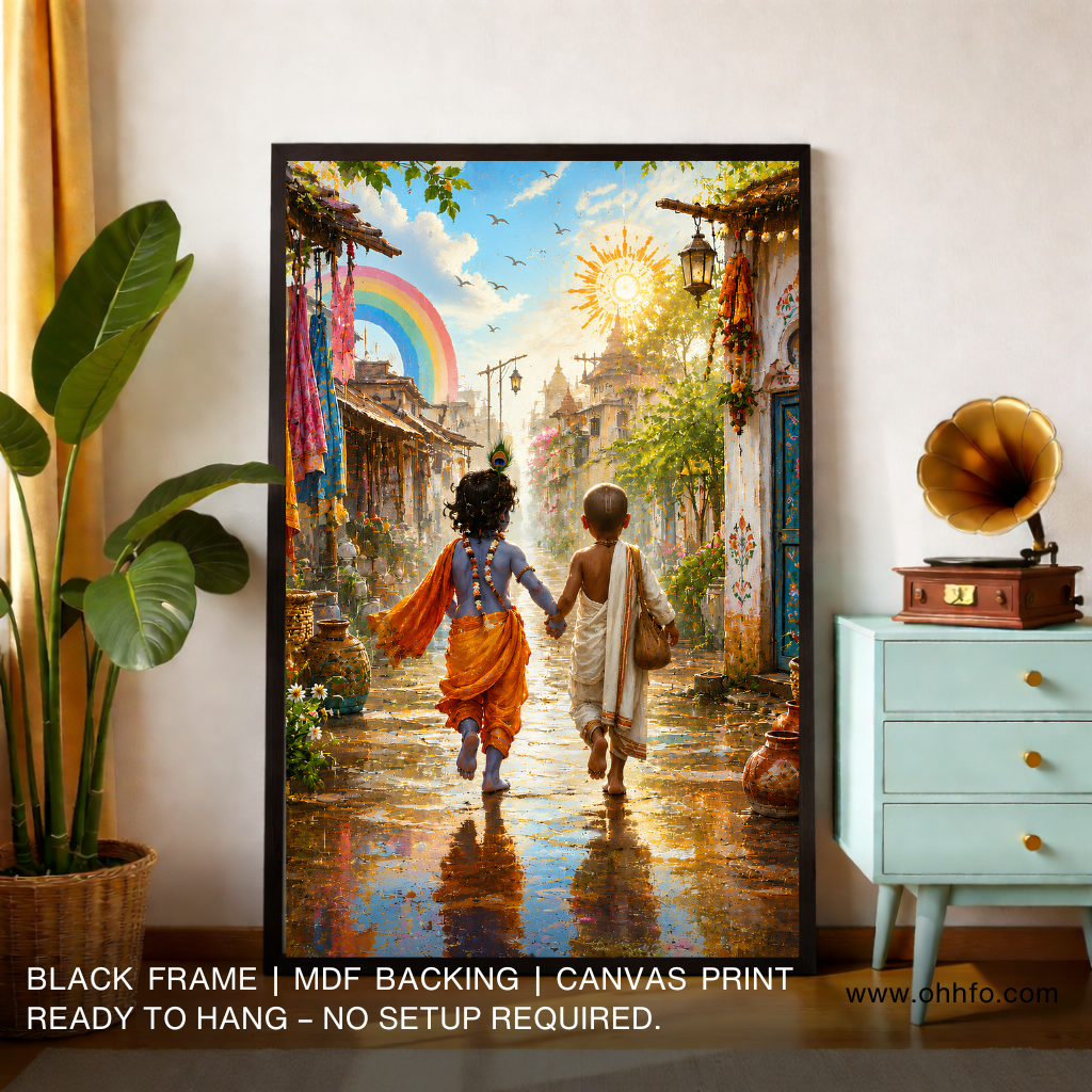 Krishna Sudama Friendship Canvas Wall Art | Devotional Wall Art