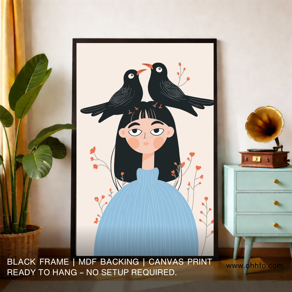 Girl with Birds Canvas Wall Art