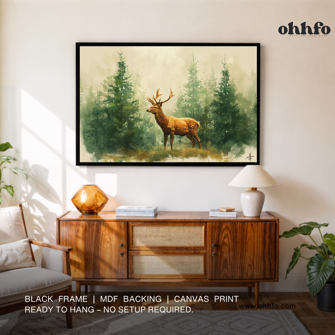 Misty Forest Deer Wall Art – Watercolor Wildlife Canvas Painting