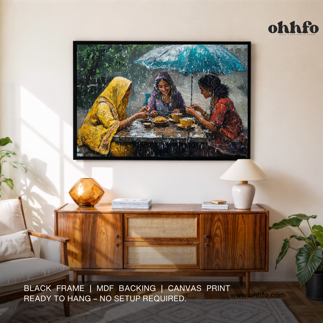Monsoon Conversations – Women Sharing Tea Canvas Wall Art