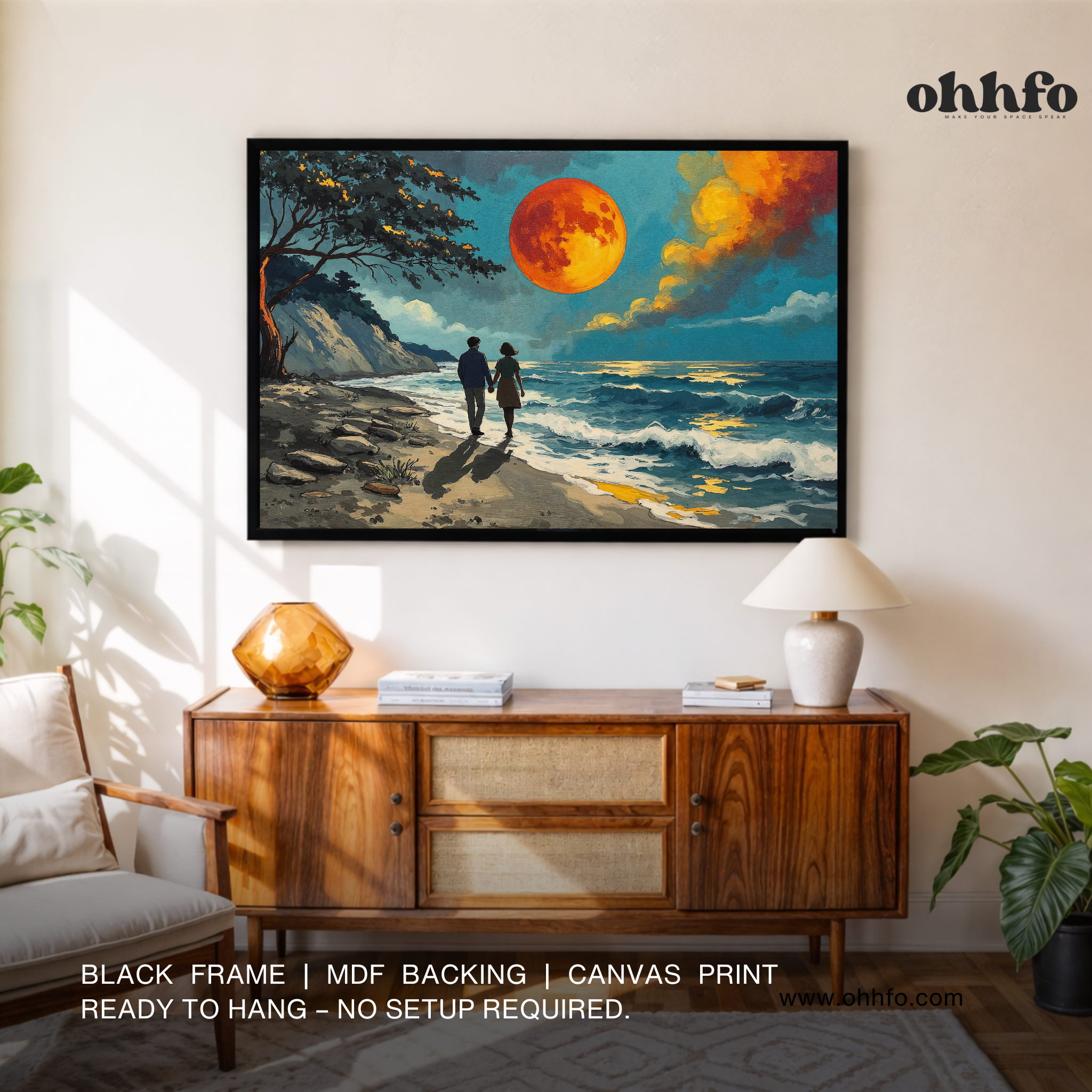 Moonlit Beach Walk Canvas Wall Art