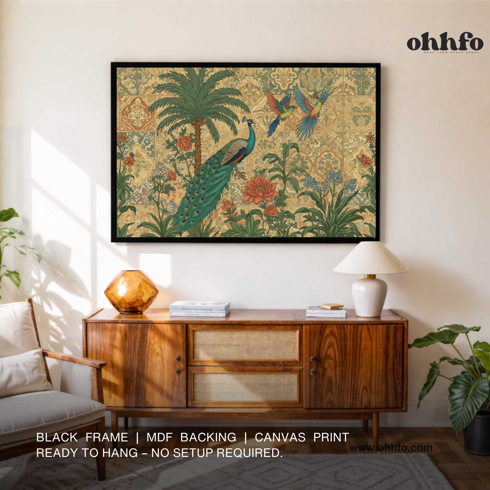 Mughal Garden Peacock Canvas Wall Art