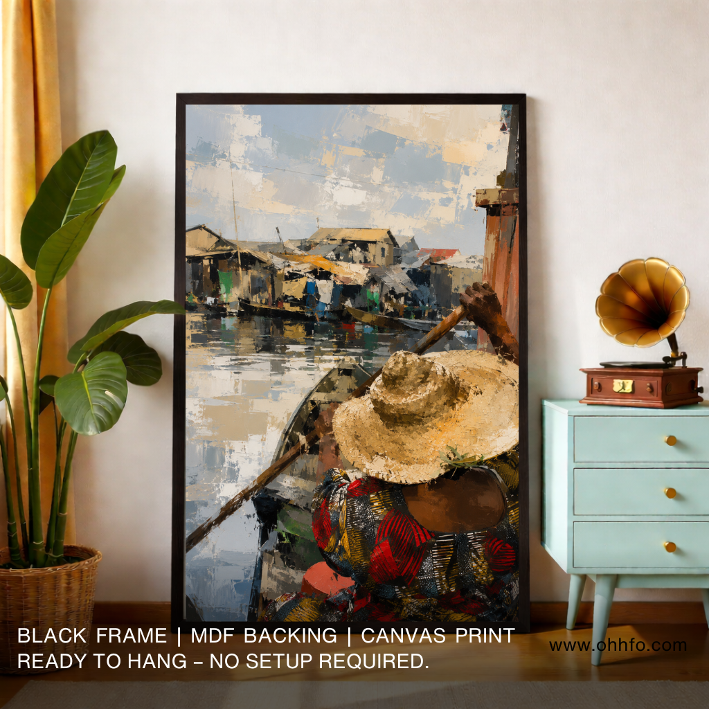River Boatman Canvas Wall Art – Impressionist Village Portrait Painting