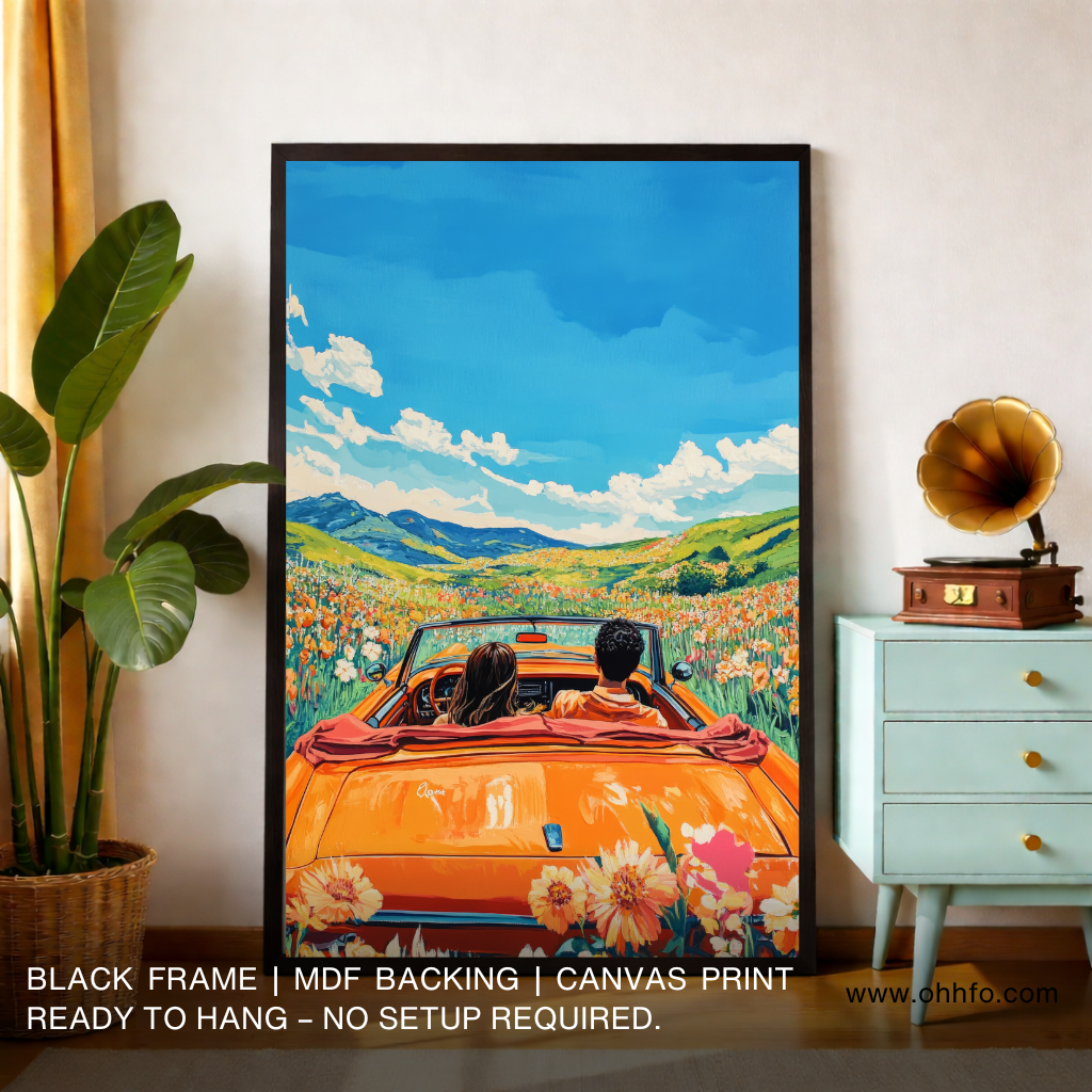 Couple Driving Convertible Canvas Wall Art – Romantic Travel Décor