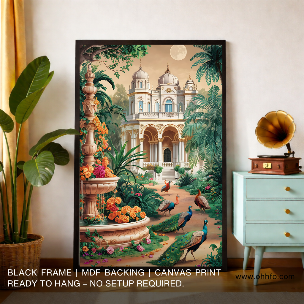 Royal Palace Garden Painting with Peacocks – Luxury Wall Art