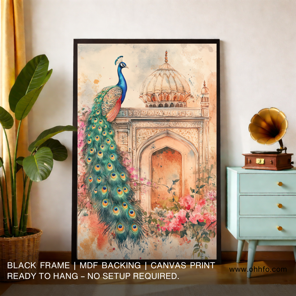 Royal Peacock Palace Canvas Wall Art