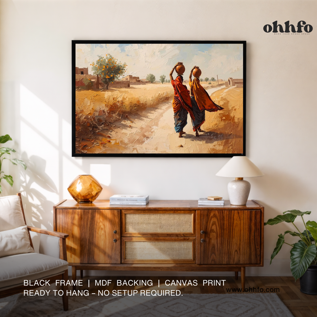 Village Grace – Rural Indian Women Carrying Water Pots Canvas Art