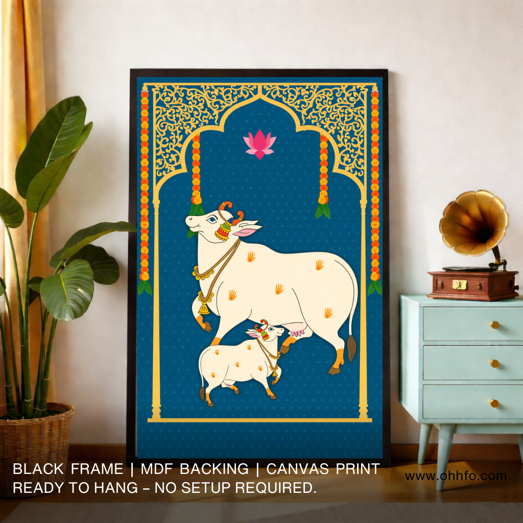 Sacred Gaumata Cow and Calf Canvas Wall Art