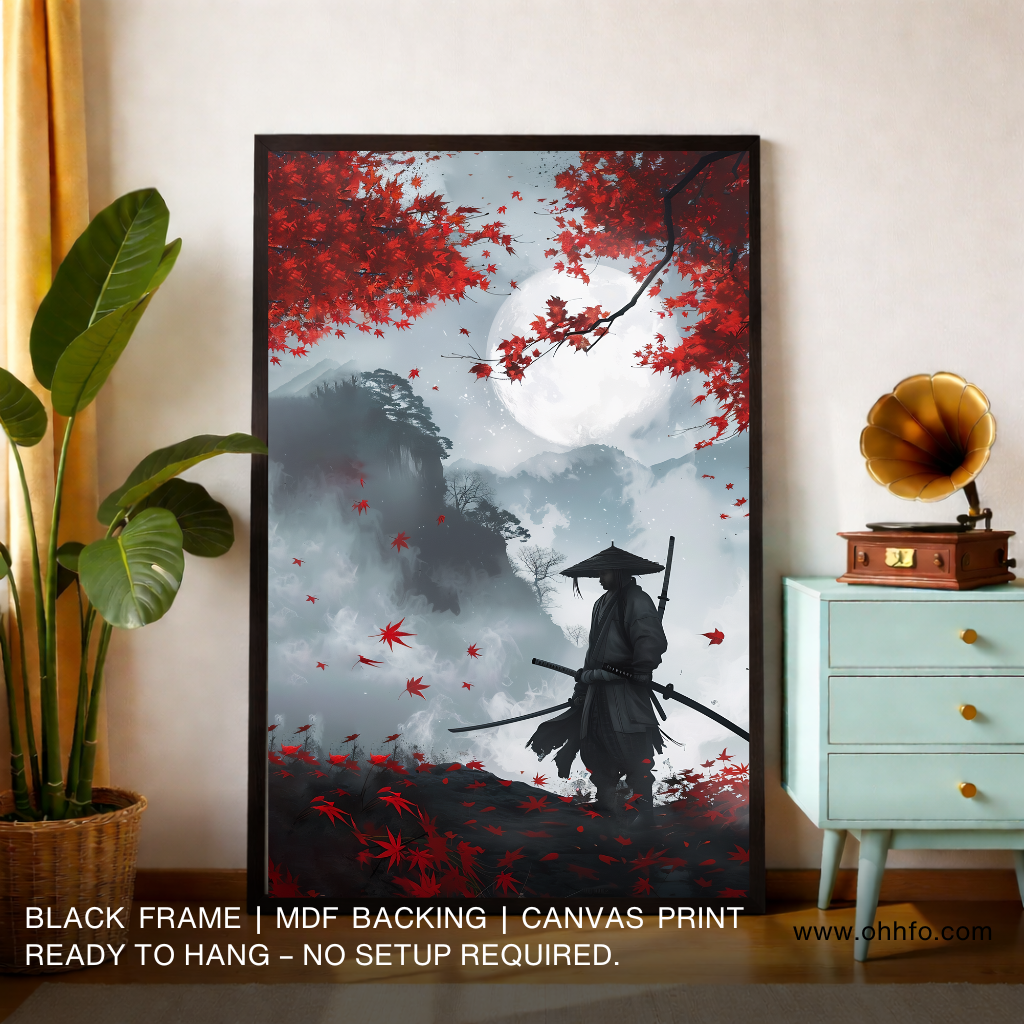 Samurai Warrior Under Moonlight – Japanese Canvas Wall Art