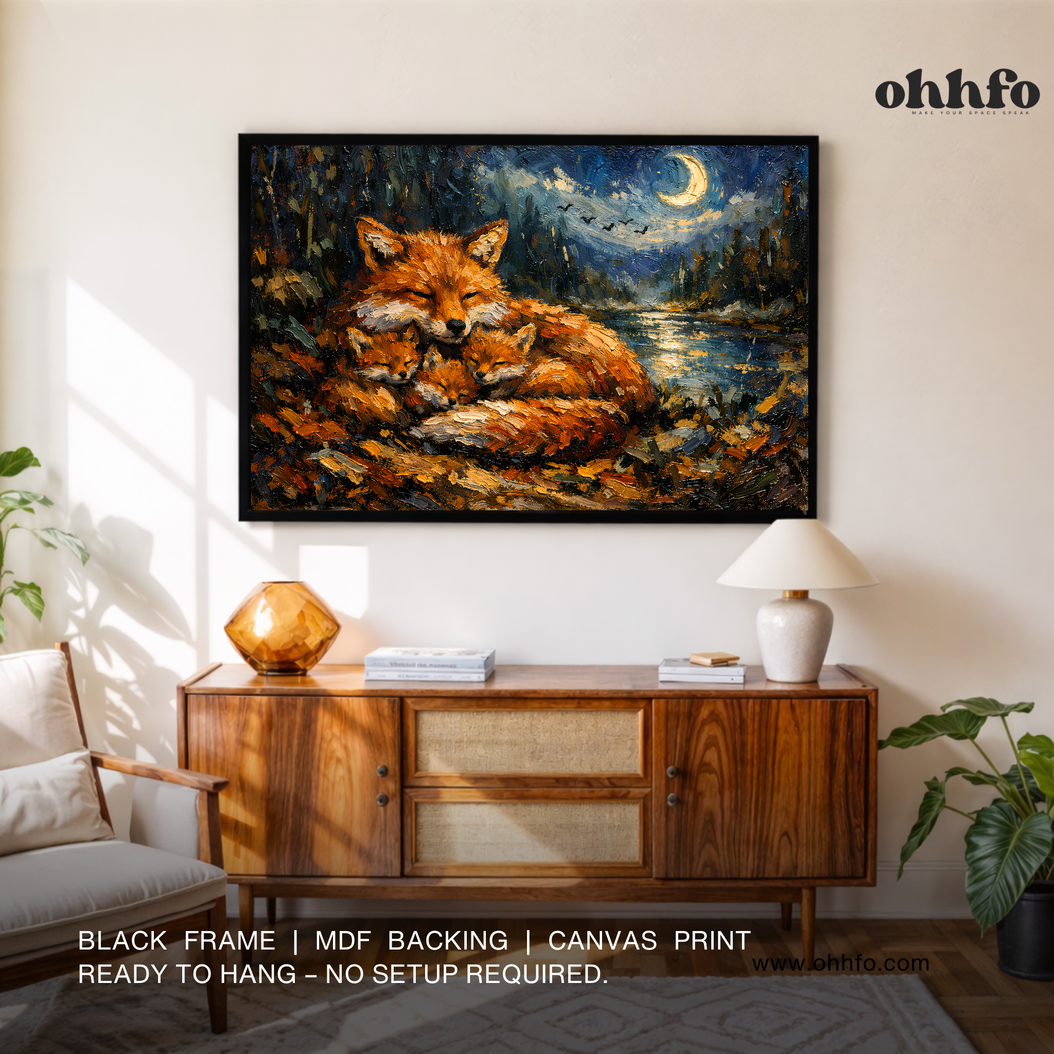 Sleeping Fox Family Canvas Wall Art