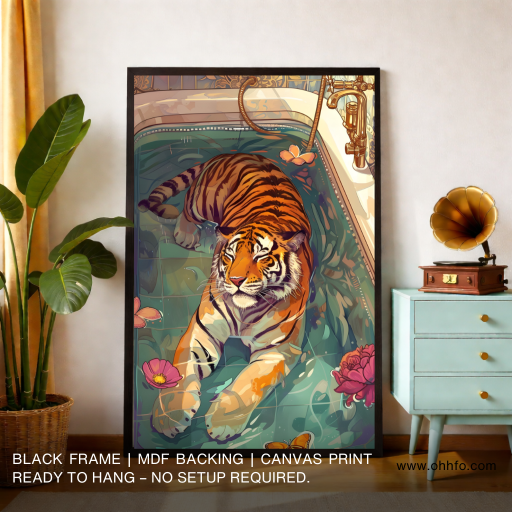 Relaxed Majesty – Illustrated Tiger in Bathtub Wall Art