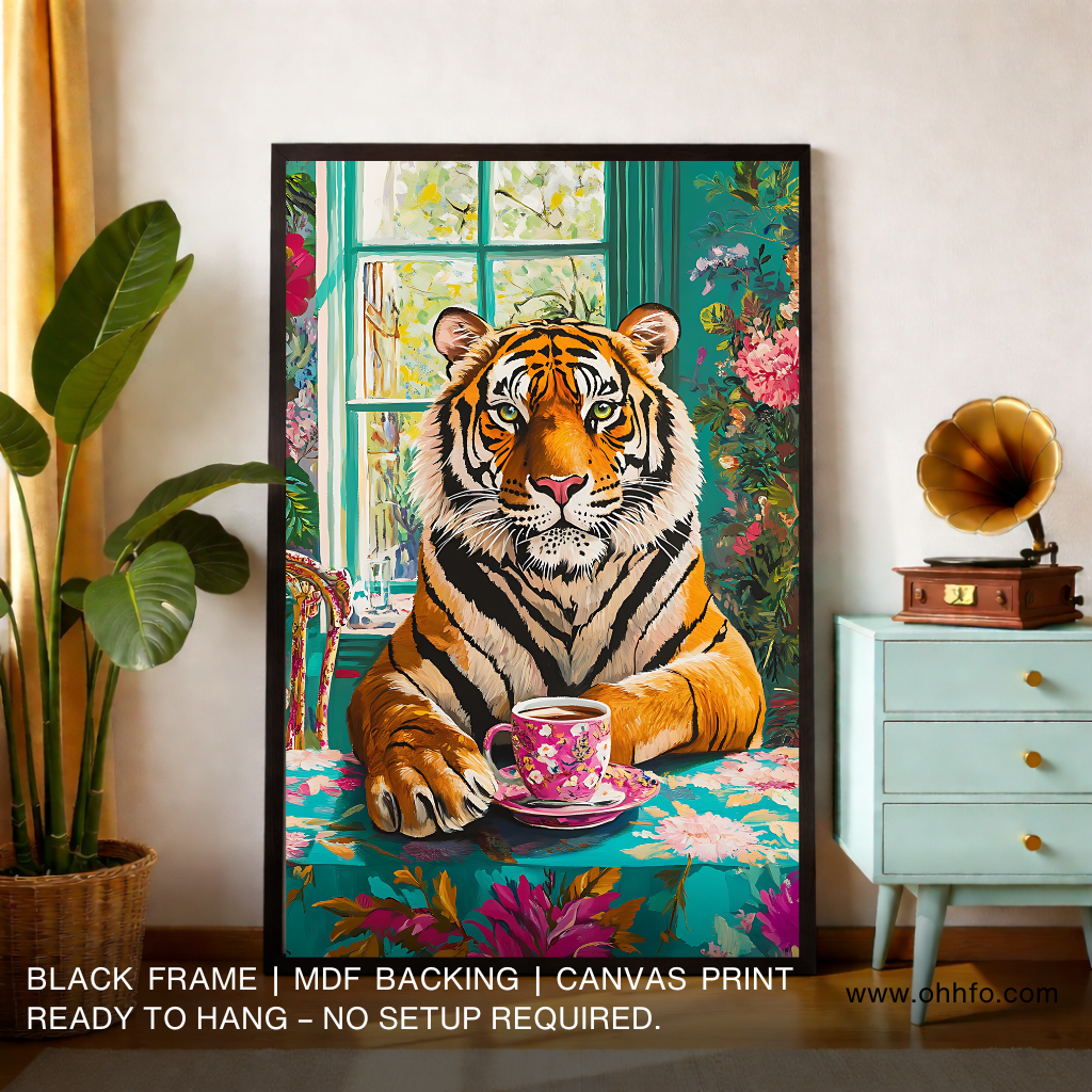 Tiger canvas wall art tea time