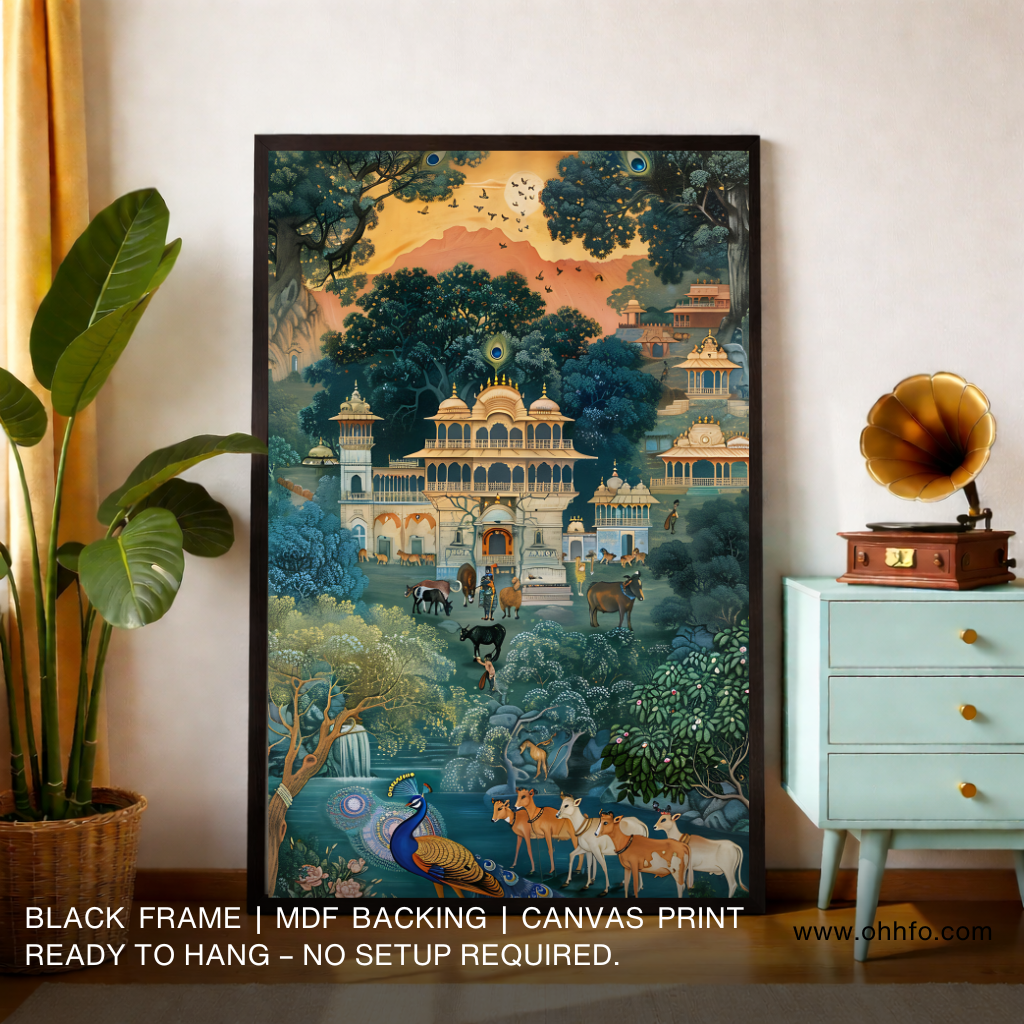 Vrindavan Dreams – Royal Palace & Peacock Wall Art